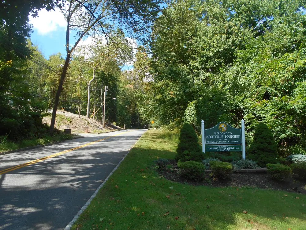 The township sign on the road entering Montville, NJ