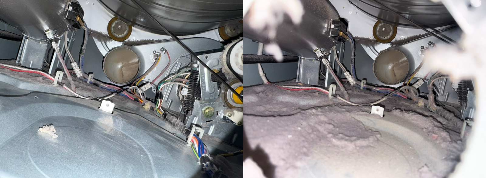 Inside of a dryer, before and after cleaning